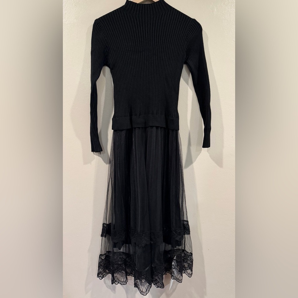 Boutique Elegant Black Knit and Tulle Dress Size Small/Medium NWT